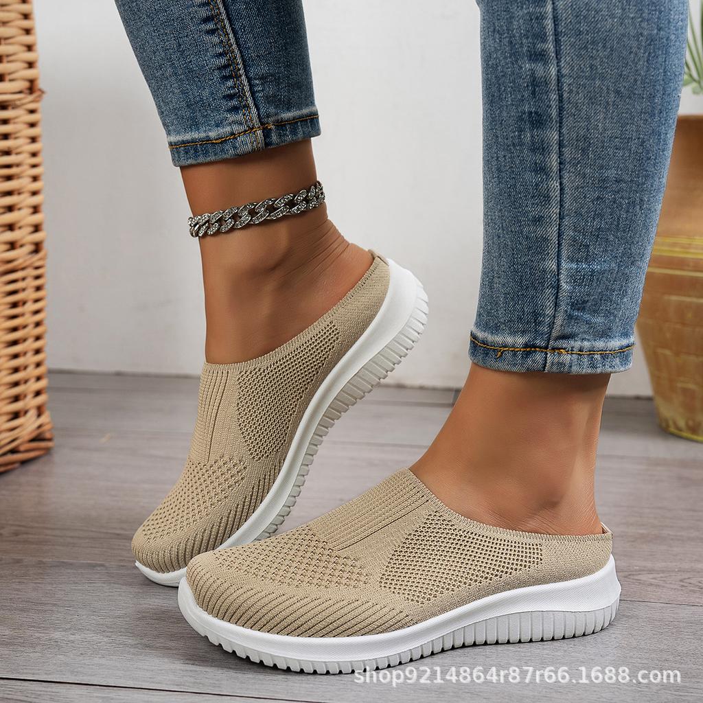 Spring New Comfortable and Versatile Breathable Non-slip Soft-soled Women's Shoes Half-drag Lazy One-pedal Casual Women's Mesh Shoes
