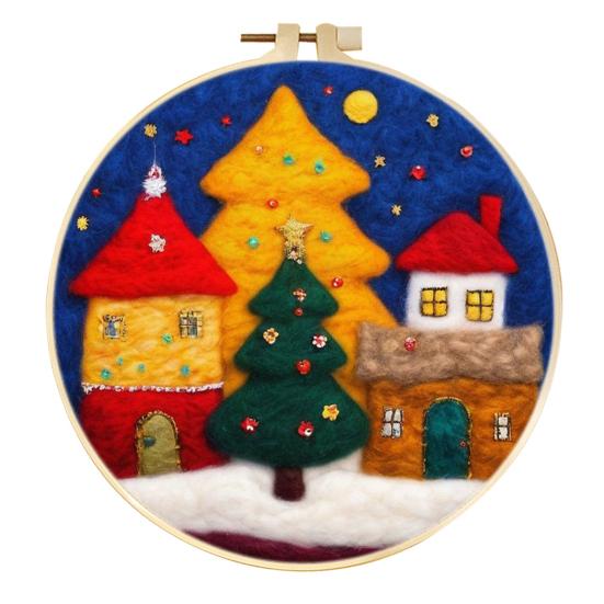 Christmas Needle Felting Kit Holiday Felt Painting Set for Beginners Starter Needle Felting DIY Craft Kit with Pad Needles Wool Decorative Frame