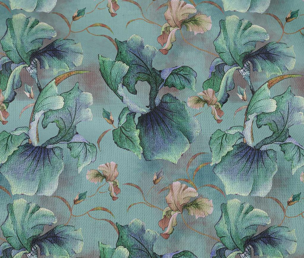 oneOone Bavlněná flex látka, zaprášená tyrkysová zelená, květinový vzor, ​​​​potisk látky na oblečení, látka na prošívání, 40 palců (metry)