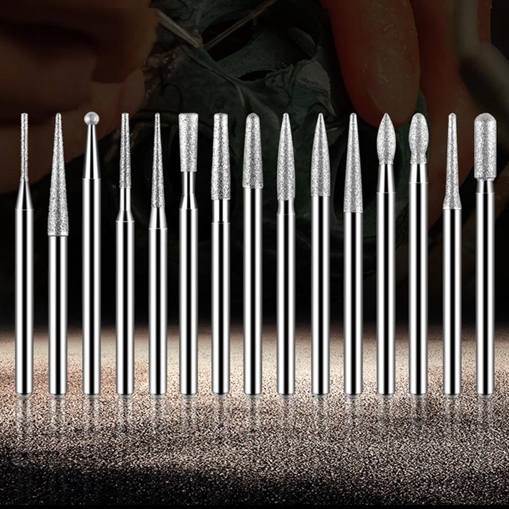 30Pcs Diamond Engraving Bits for Jewelry Stone Glass Carving High Precision Rotary Tool Burr Bit 1/8'' Shank