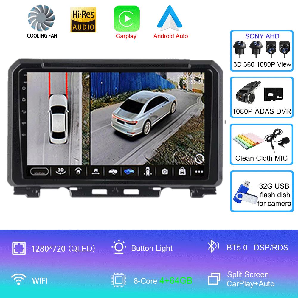 For Suzuki Jimny JB64 JB74 2018 2019 2020 Antoradio Android 14 2 Din Car Multimedia Stereo Player GPS Navigation Wifi DSP 9 Inch