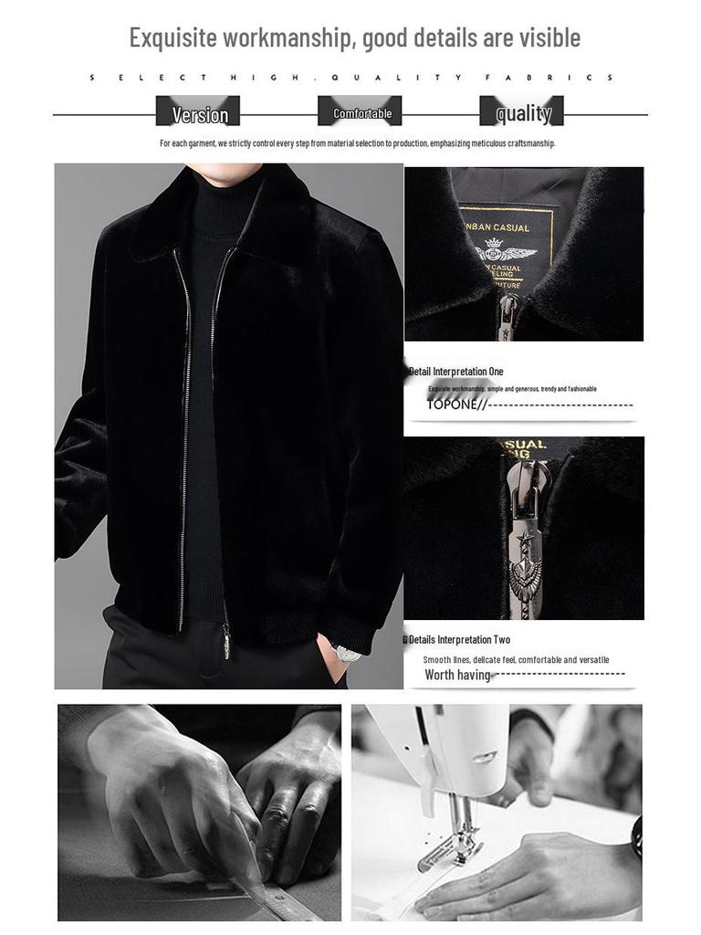 Men's Winter Faux Mink Coat 2025 - Warm, Thickened, Solid Color Lapel for Middle-Aged and Young Business Casual.