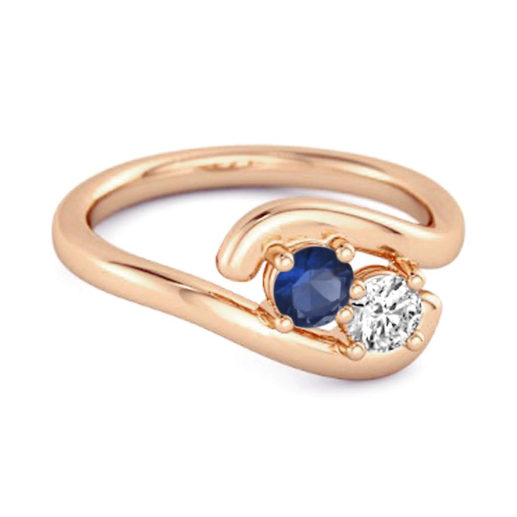 Blue Sapphire Stackable Dual Stone Ring - 925 Sterling Silver Rose Gold Vermeil