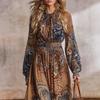 European and American new bohemian print large skirt with lantern sleeves and thin long-sleeved dress