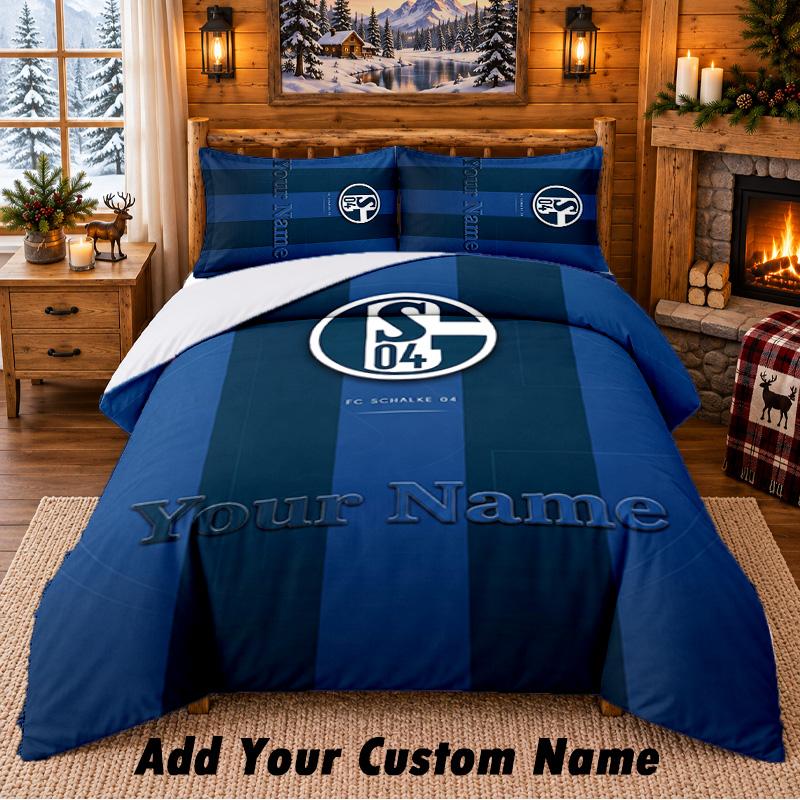 Schalke 04 FC Pattern Bedding 3Pcs Set Custom Name, Bed Sheet And Pillowcases For Home Bedroom