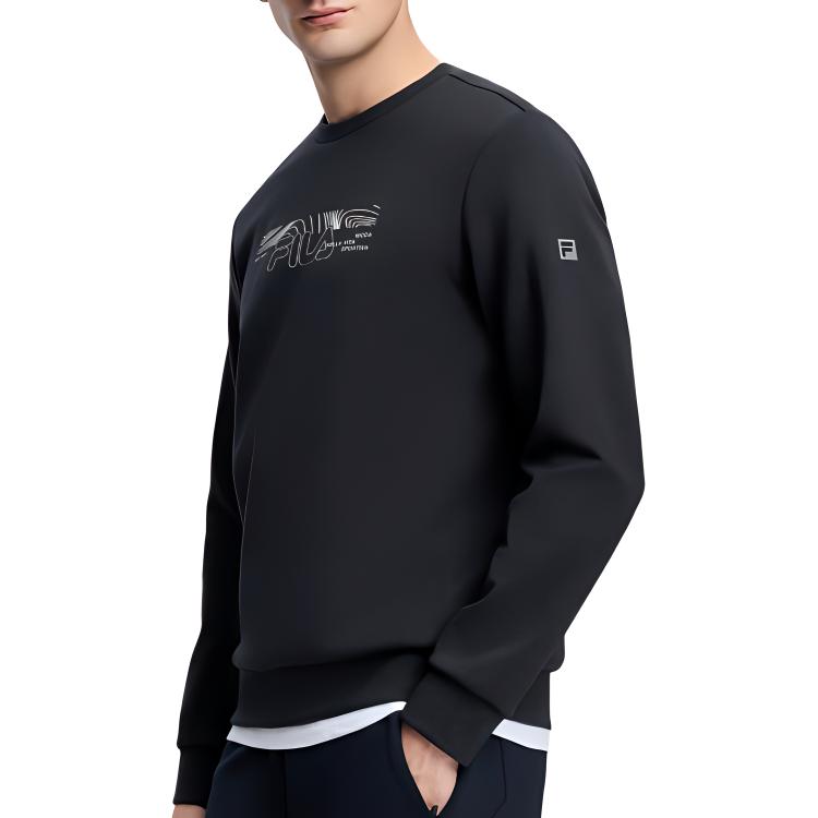 FILA Logo Print Fitness Crew Neck Pullover Retro American Sweatshirt Men sweatshirt Deep-Black A11M341206F-BK
