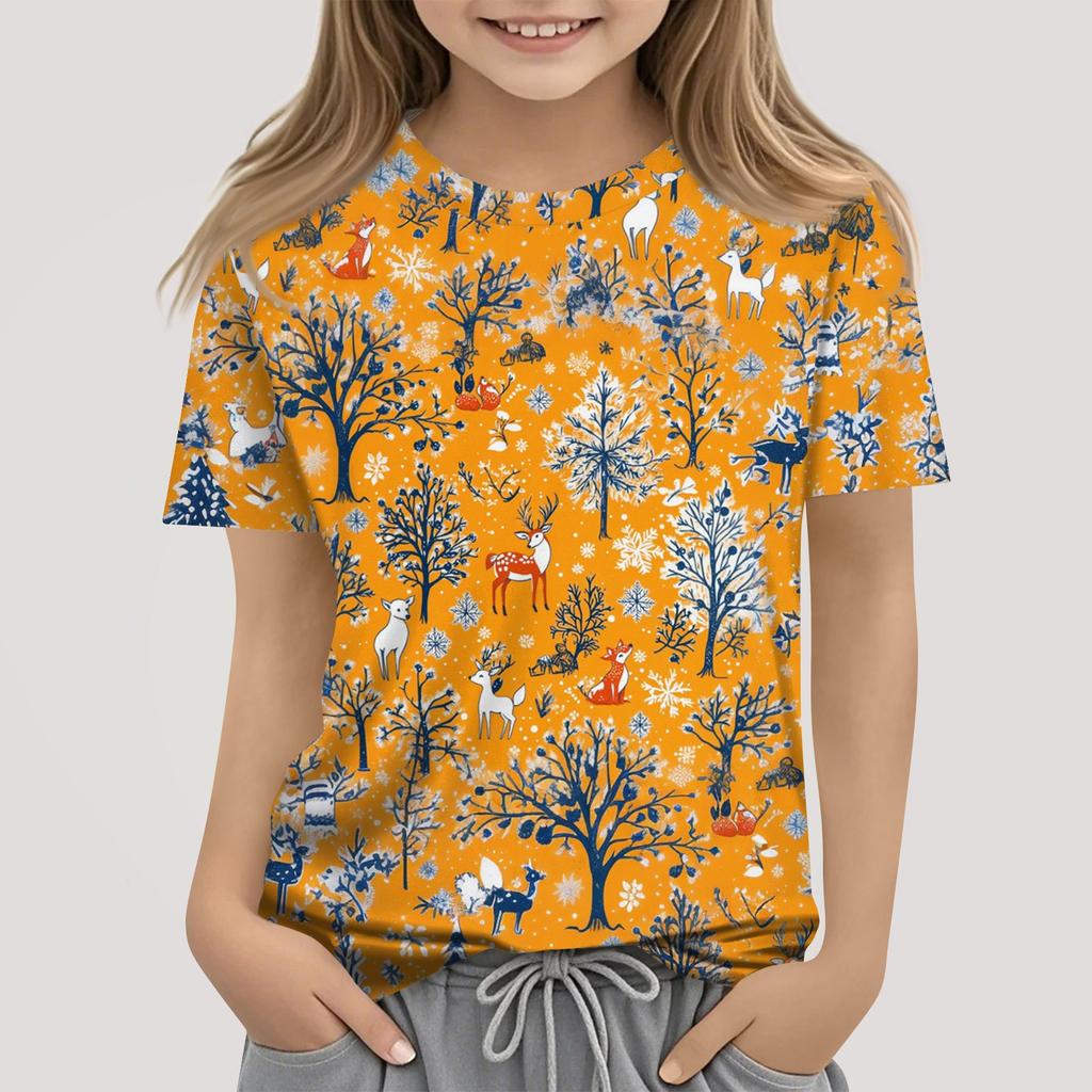 Kinder Mode Lässig Kurzarm Tier Floral Print Rundhals T-Shirt Top