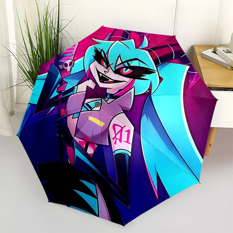 

1pc Outdoors Umbrella with Skull and Pink Hair Character, Automatic Opening/Closing, Portable Tri-Fold Design, 8-Rib Iron Frame, Perfect Gift for
