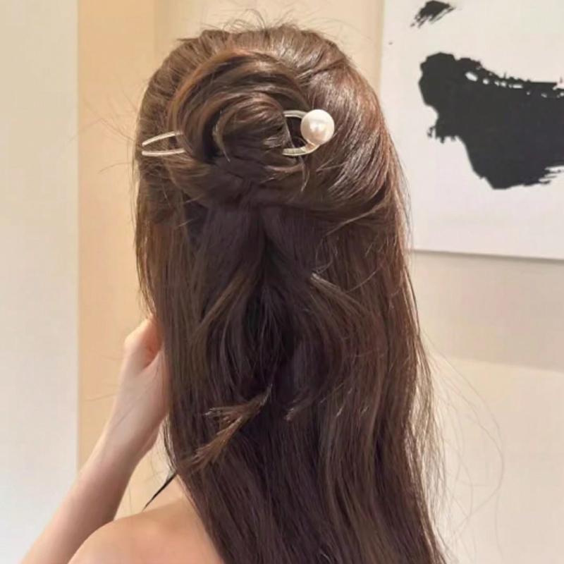 1pc Fashionable U-Shaped Faux Pearl Hair Clip Minimalist Luxury Niche Hair Accessory Hair Bun Hair Pin Hair Bun Maker Bun Hair Piece Hair Styling Pins