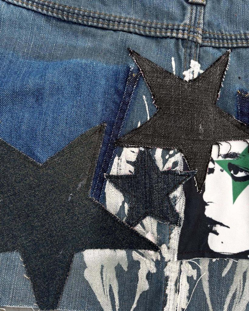 2026 Punk Streetwear Star Print Denim Collage Skirt