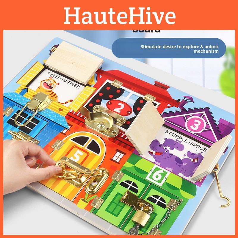 Wooden Busy Board With Unlocking Locks For Toddler Development And Early Learning