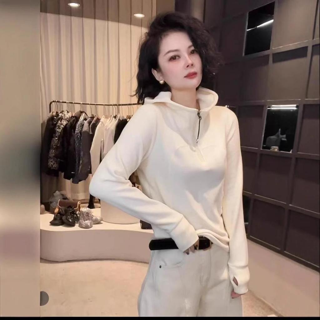 Women's High Neck Hooded Solid Sweatshirt - 2025 Spring/Autumn Fashion, Loose & Versatile Style