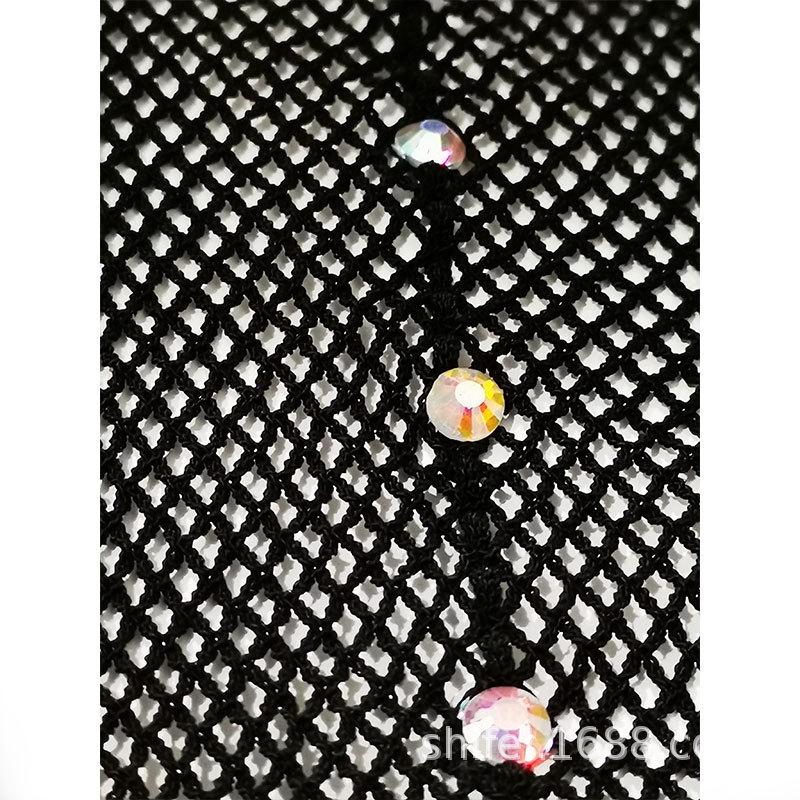 

Popular Latin dance fishnet tights in caramel color with hard mesh and colorful rhinestones for women Average Size чорний