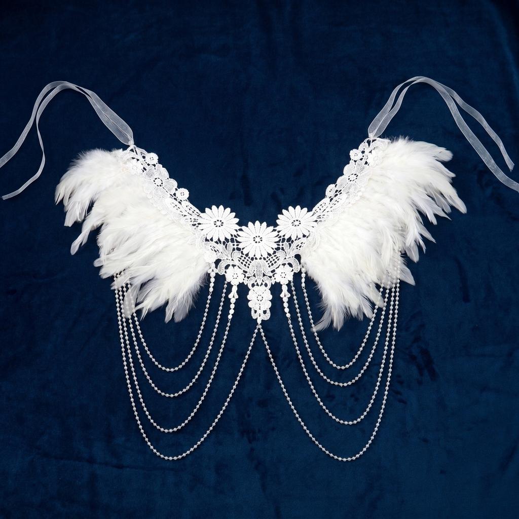 Lace Feather Shawl with Chain for Stage Performance and Fashion Costume