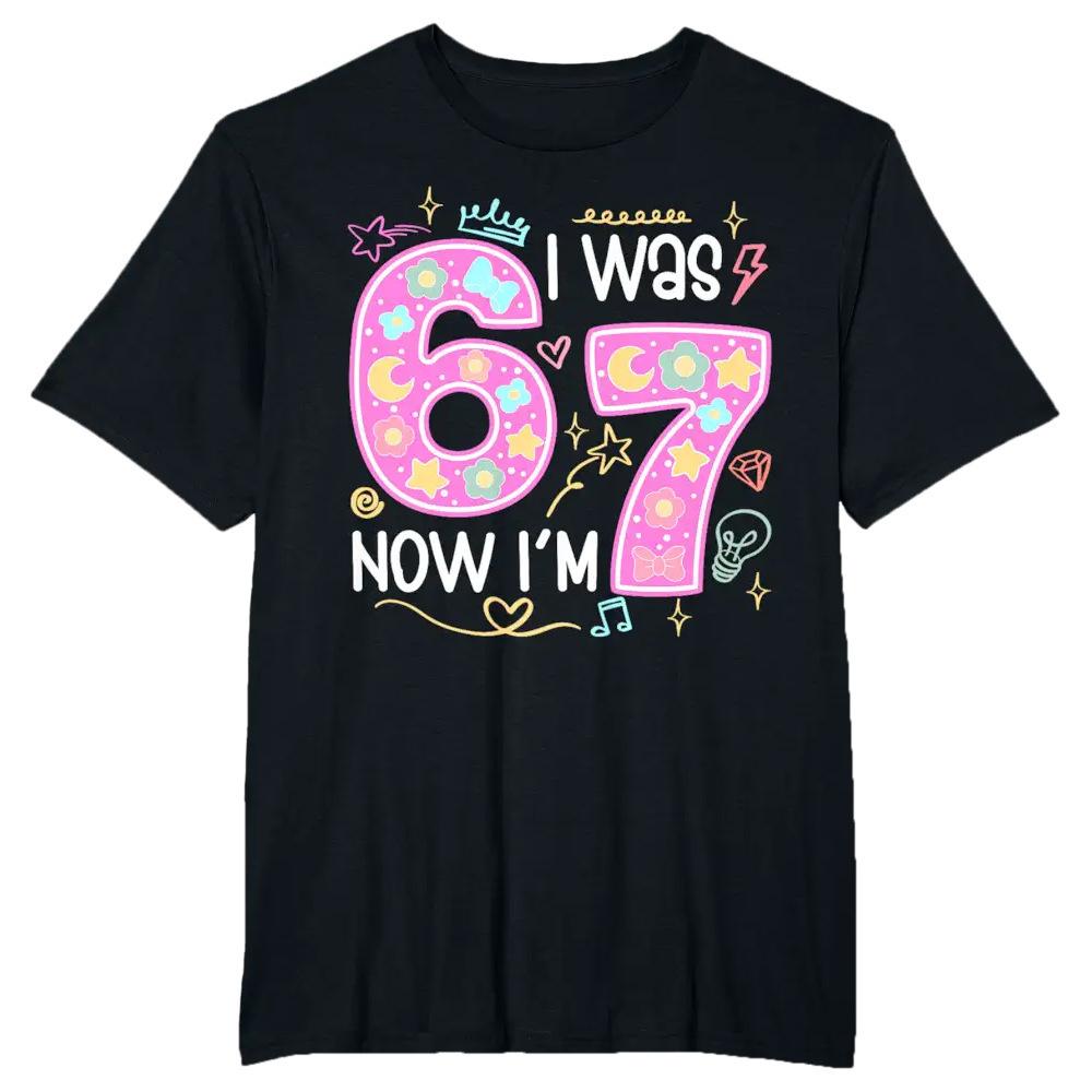 Ich war 6, jetzt bin ich 7 Geburtstag Heiß verkaufendes Bedrucktes Kinder Kurzarm Freizeit Rundhals Oberteil Sommer Polyester Stoff T-Shirt