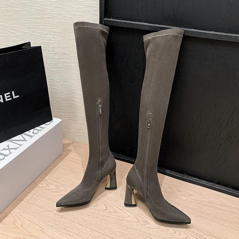 

8 см высокие каблуки тонкие ботинки 2025 осень и зима новые остроносые толстые каблуки высокие ботинки коричневые модные универсальные ботфорты 40