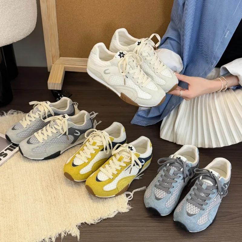 Fashion 2025 New Mesh Thin Soled Women Sneakers Fashionable Retro Concise Casual Comfortable Increased Sports Shoes Street Board Shoes