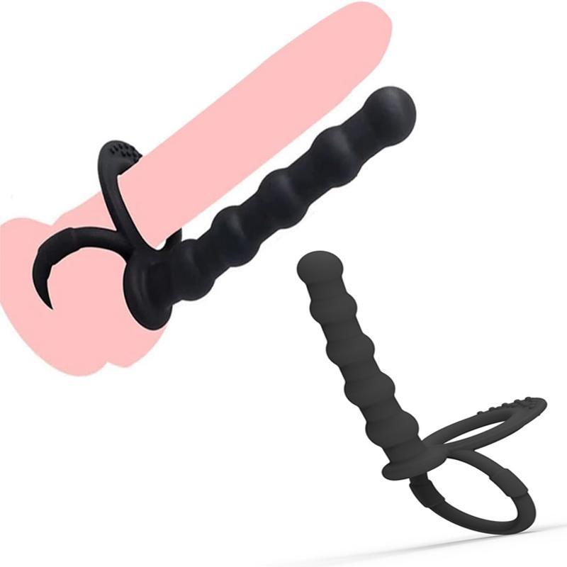Silicone Strap On Penis Butt Plug Anal Beads with Cock Ring Delay Ejaculation Anus Plug Adult Massager Double Penetration Dildo Massager Anal Sex Toys