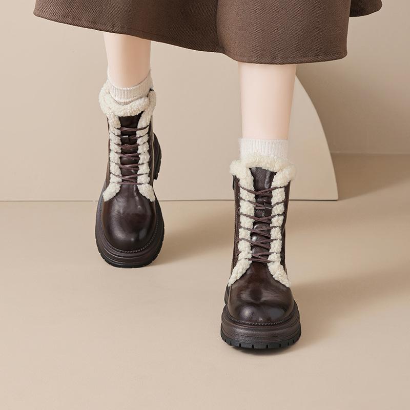 Augustine brown Martin boots women's 2025 new autumn and winter piled thickened snow boots platform lamb wool cotton shoes