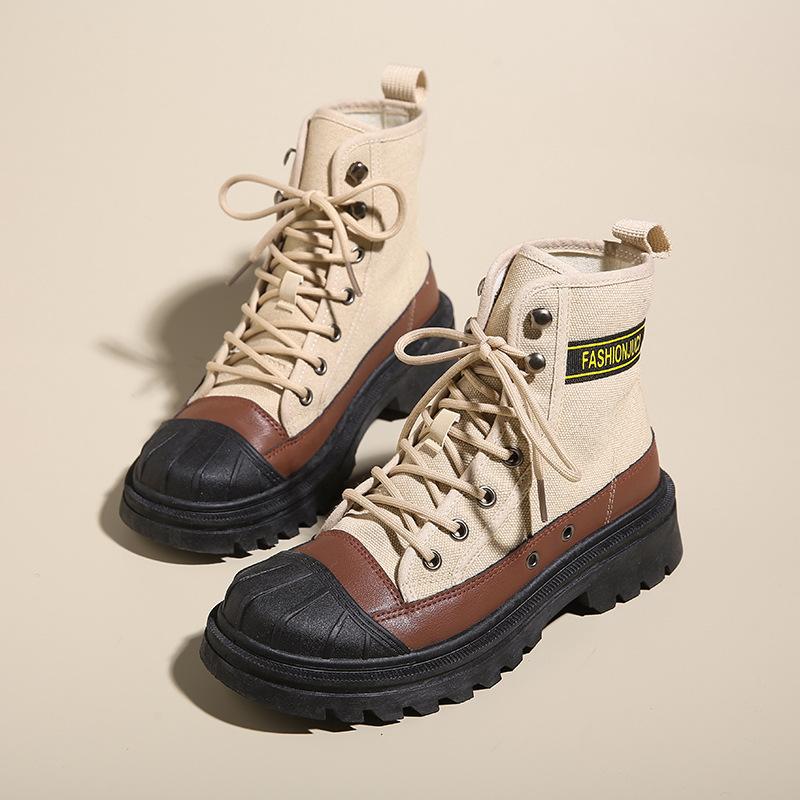 Shell Head Denim Canvas Motorradstiefel Damen Sommer Dicke Sohle Kurzer Schaft Mesh Rot Arbeitsanzug Lokomotive Kurze Stiefel