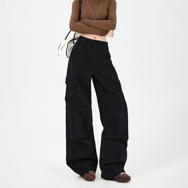 Trendy Women's Wide-Leg Casual Jeans with Patch Pockets & Pleats