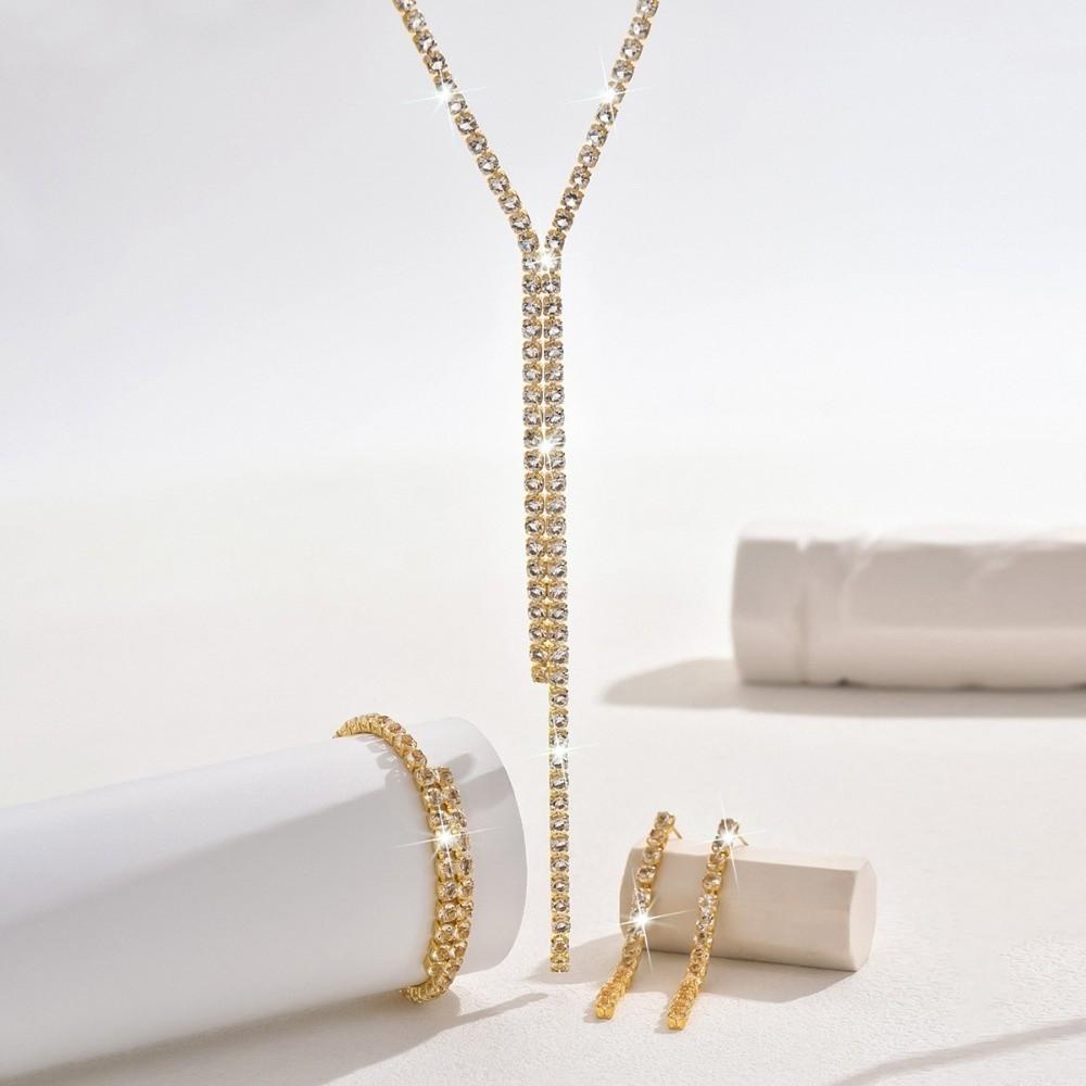 4 PC Exquisite Necklace Earrings Bracelet Jewelry Set Sparkling Crystal Necklace Set Wedding Party