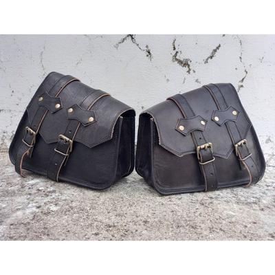Bolsa de couro preta feita à mão para motocicleta, bolsa de selim com 2 lados, bolsa de bagagem para motocicleta, alforjes para bicicleta