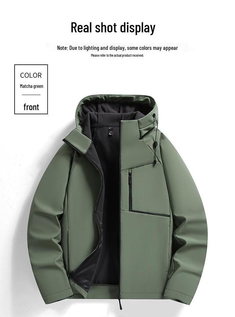 Winter Hooded Waterproof Softshell Jacket: Velvet-Lined Couples' Outdoor Sportswear for Men and Women