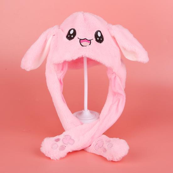 Funny Plush Rabbit Hat Cute Ear Moving Jumping Hat LED Light Up Winter Animal Cap for Women Girls Christmas Party Cosplay