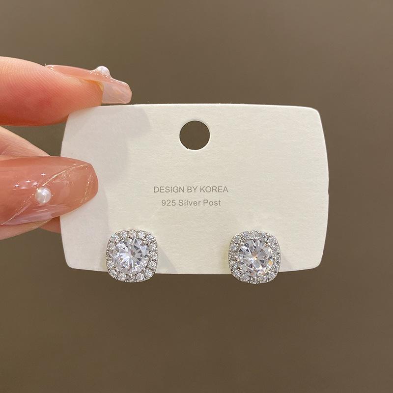 925 silver needle micro-inlaid zircon super flash earrings for women s high-end temperament simple square earrings earrings wholesale