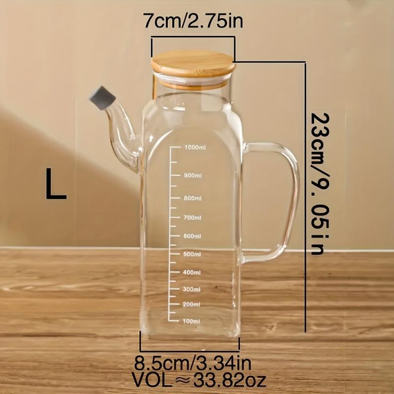 1pc, Glass Oil Bottle, Leakproof Oil Jug, Vinegar Bottle, Storage Container for Kitchen Condiments Outdoor BBQ Picnic, Kitchen Supplies Oil Bottle