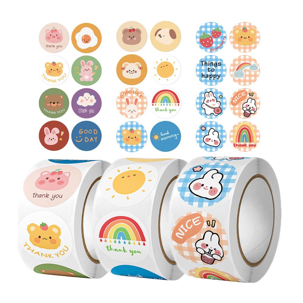 1 Inch Thank You Sticker Cute Animal Pattern 500 Sheets Roll for DIY Scrapbooks Journal Greeting Cards Gift Bag Wraps Flower Bouquets Business Birthd