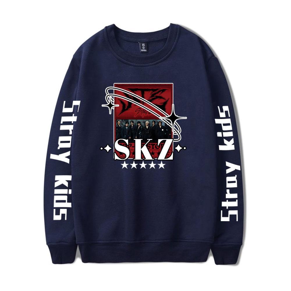 

Мода Stray Kids Kpop свитер с круглым вырезом для мужчин/женщин Harajuku Hoodie Streetwear Толстовки Модные топы Повседневная одежда для подростков L темно-синий