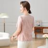 Stylish V-Neck Blouse for Middle-Aged Women - Elegant Summer Short-Sleeved Top 2026 Collection