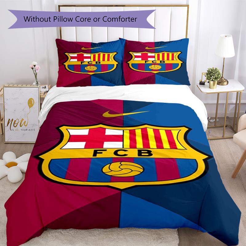 3pcs FC Barcelona Bedding Set Duvet Cover Closure Includes 1 Duvet Cover & 2 Pillowcases, Soft and Comfortable for All Seasons.