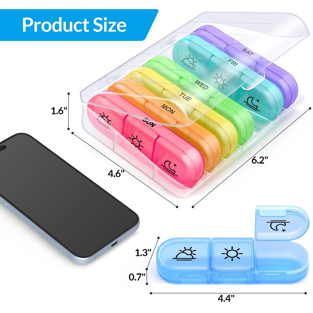 Weekly Pill Box 7 Days Portable Pill Box 7 Days with 3 Separate Compartments for Medications for Vitamins Design for Dietary