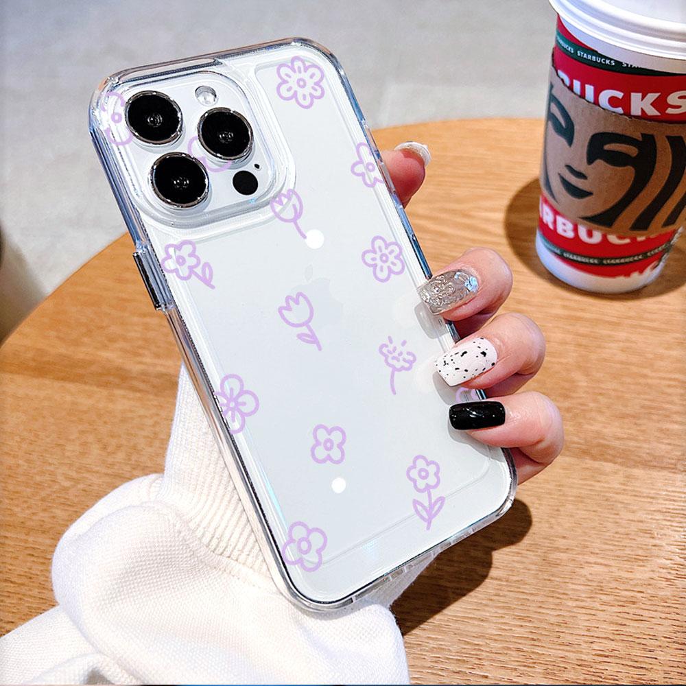 Purple Flower Line Art Pattern Phone Case for Xiaomi Redmi Note 15 14 13 12 11 10 9 8 Pro Plus Soft Shockproof Protective Cover