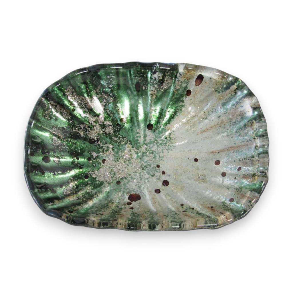 Dish Glass Plate Oval Dish Plate Small Green Gold 12cm Sairan J-kitchens
