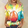 Top Pulóver Casual de Moda para Mujer con Mangas Tres Cuartos y Estampado de Pascua con Cuello Redondo