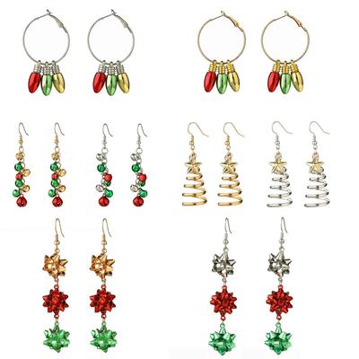 European-American Christmas Geometric Cartoon Earrings: Cute Tree & Bell Pendants