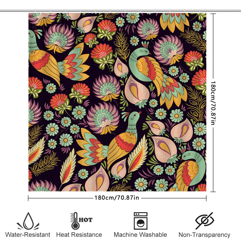 Kolorowy Kwiatowy Wzór Zasłona Prysznicowa Bohemian Dekoracyjny Zestaw Akcesoriów Łazienkowych do Wystroju Domu Poliestrowa Tkanina Odporna