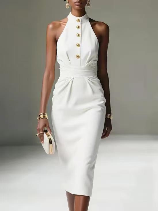 Solid color dress European and American elegant dress simple hot-selling dress