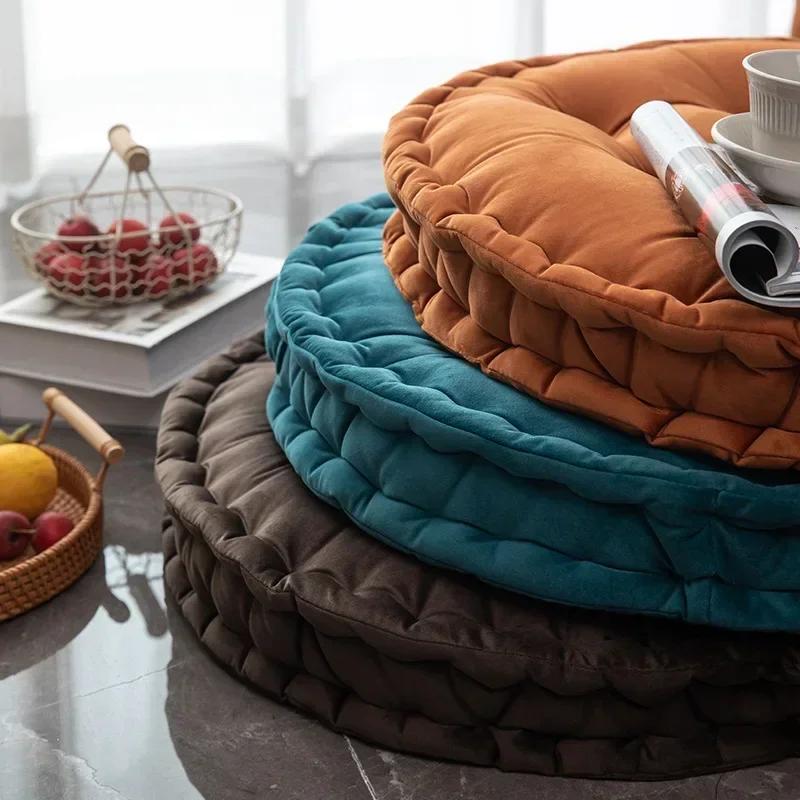 60x60cm Nordic Plain Velvet Tatami Round Cushion Pillow Thickened Winter Sofa Back Cushion Floor Meditation Cushion Futon Round