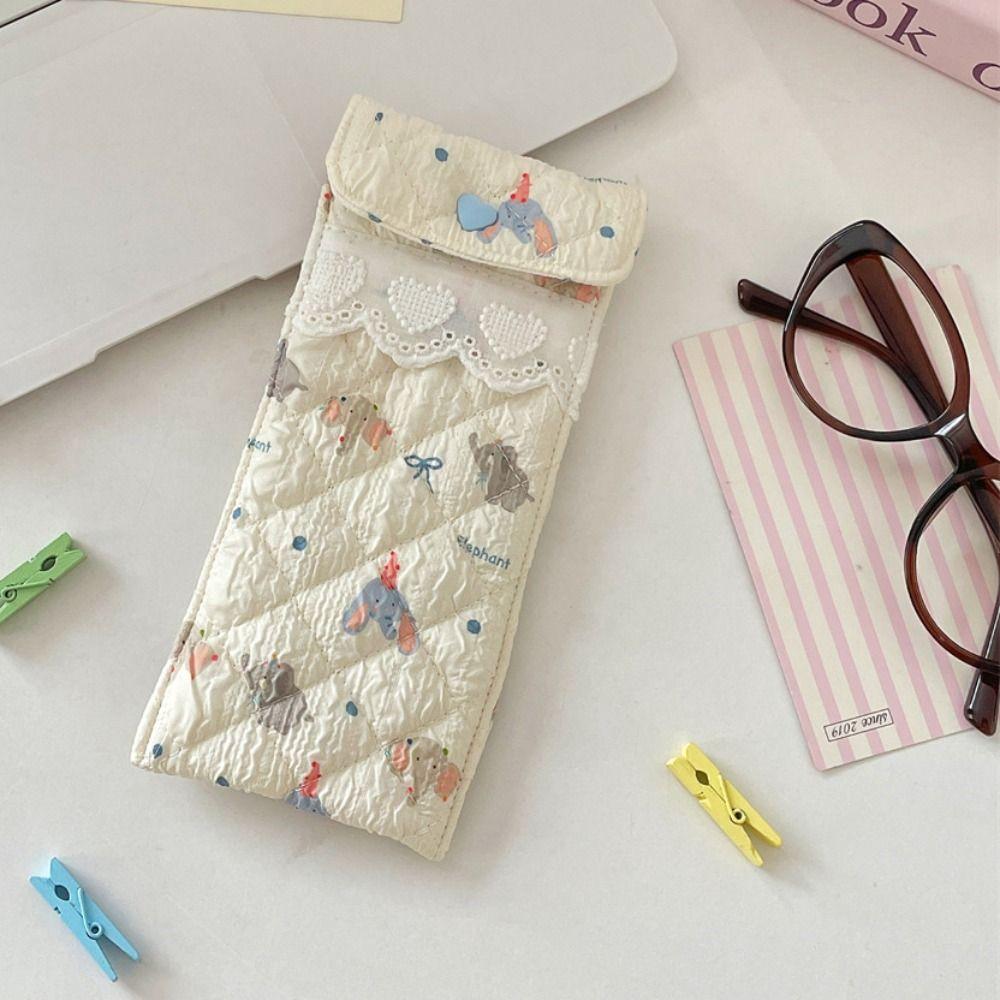 Sweet Cute Pencil Case Lace Heart Lovely Eyeglasses Case Cotton Glasses Storage Bag Student