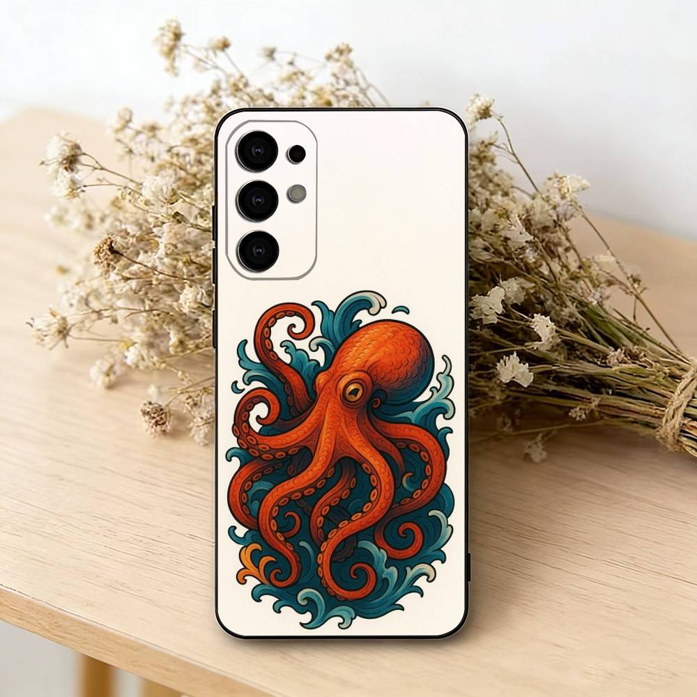 

O-Octopus Phone Case Black Silicone Soft For Samsung S25,S24,S21,S22,S23,S30,Ultra,S20,Plus,Fe,Lite Samsung S20plus5G