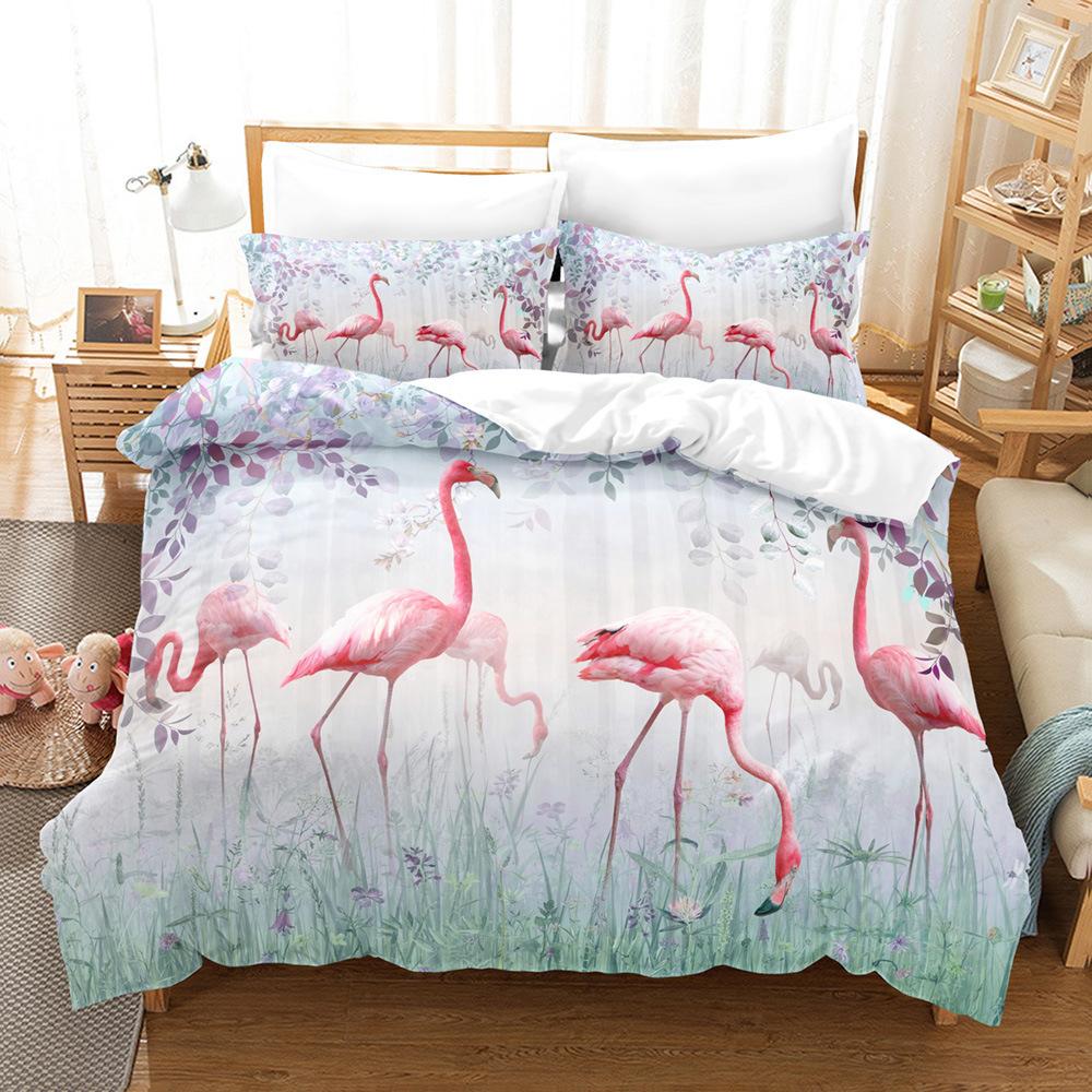 New Bedding 3D Digital Home Textiles Sheet Kit Three-Piece Set Fiery Warm Winter Flamingo