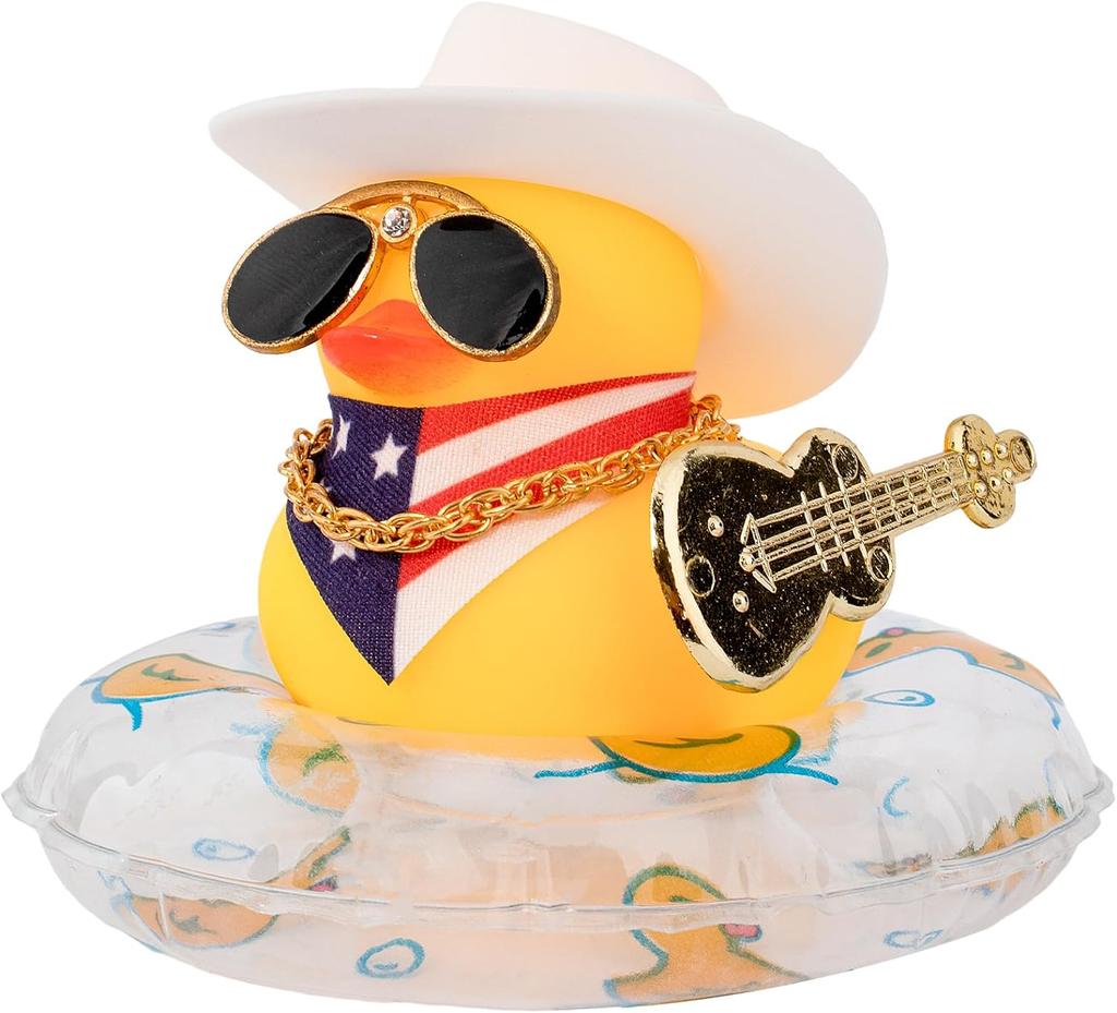 Car Duck Ornament Dashboard Decorations For Car Rubber Accessories With Sunglasses Hat Necklace Swim Ring And Mini Musical Instr