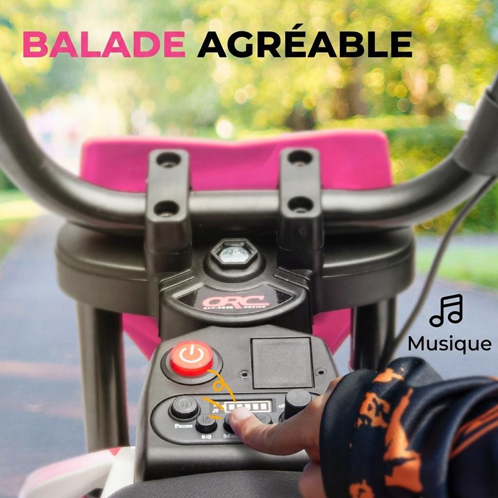 Electric Motocross Bike for Kids, Ages 3-6, 2 x 12V Motors, 5 km/h, 109.5 x 60 x 72.5 cm, Pink