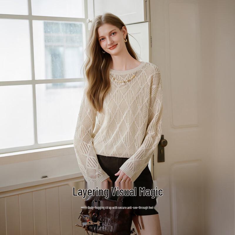 Women's French Style Hollow Knit Long-Sleeve Sweater