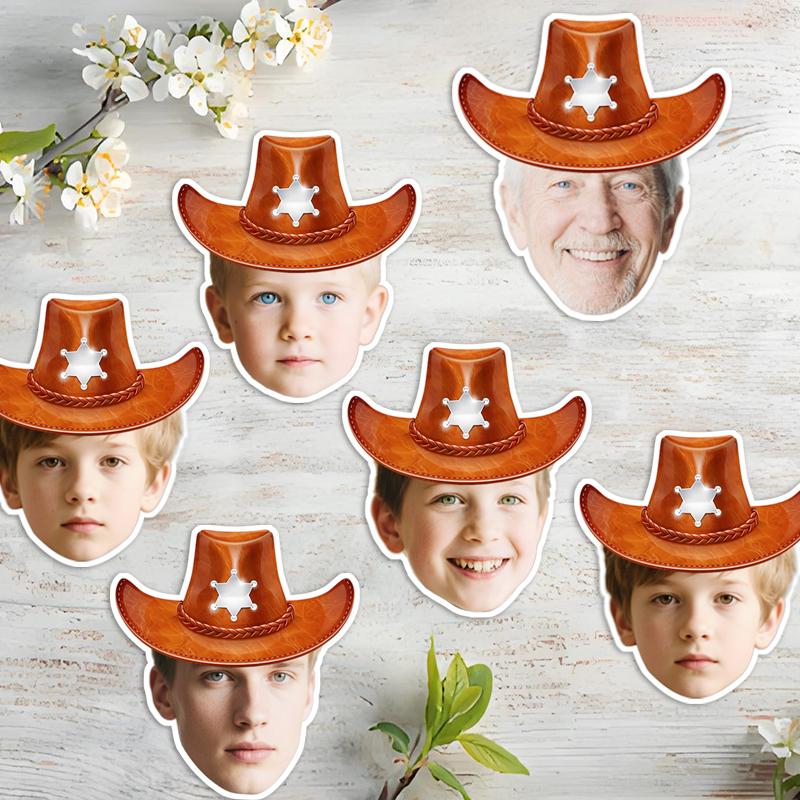 20pcs Cowboy Hat With Customized Face Sticker Personalized Age Birthday Paper Label Custom Sealing Stickers Party Supply